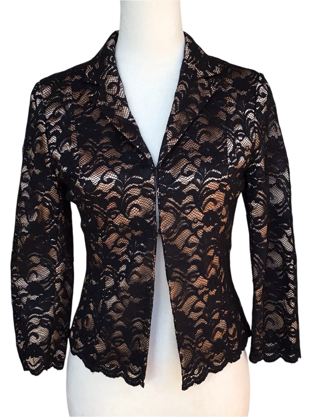 Cache Vintage Black Lace Nude Cropped Blazer Jacket